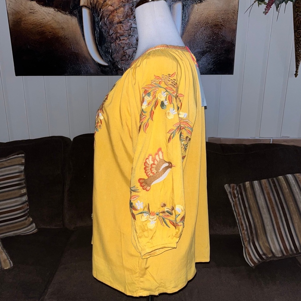 Solitare • Small • Boho • Yellow/Brown • Floral • Bird • Embroidery • Blouse - Picture 4 of 10